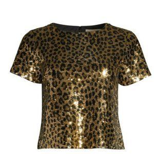 Michael Kors Cheetah Sequin shortsleeve Top M